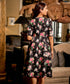 Round Neck Gathered Skirt Printed Dress